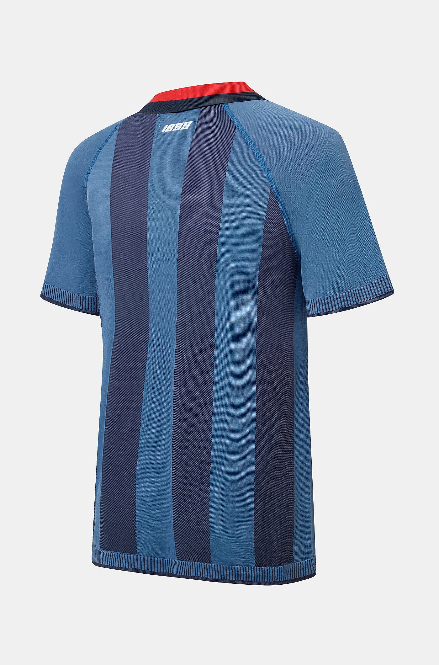 Blue striped polo with shield