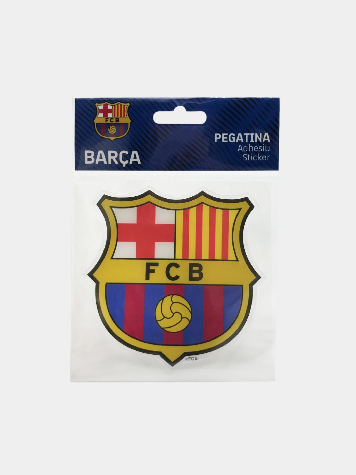 FC Barcelona adhesive sticker featuring the club crest with red and yellow stripes, St. George's cross, and blue and red lower half with a football in the center