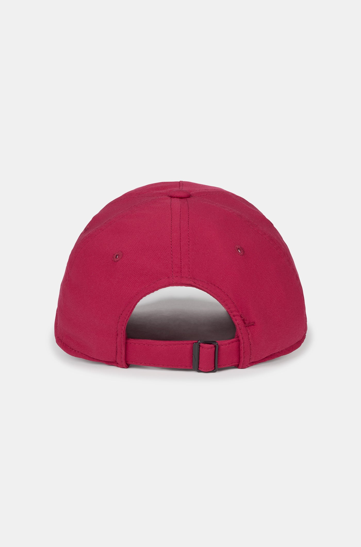 Red curved-brim cap featuring the FC Barcelona crest on the front and a blue Nike swoosh embroidered on the side.