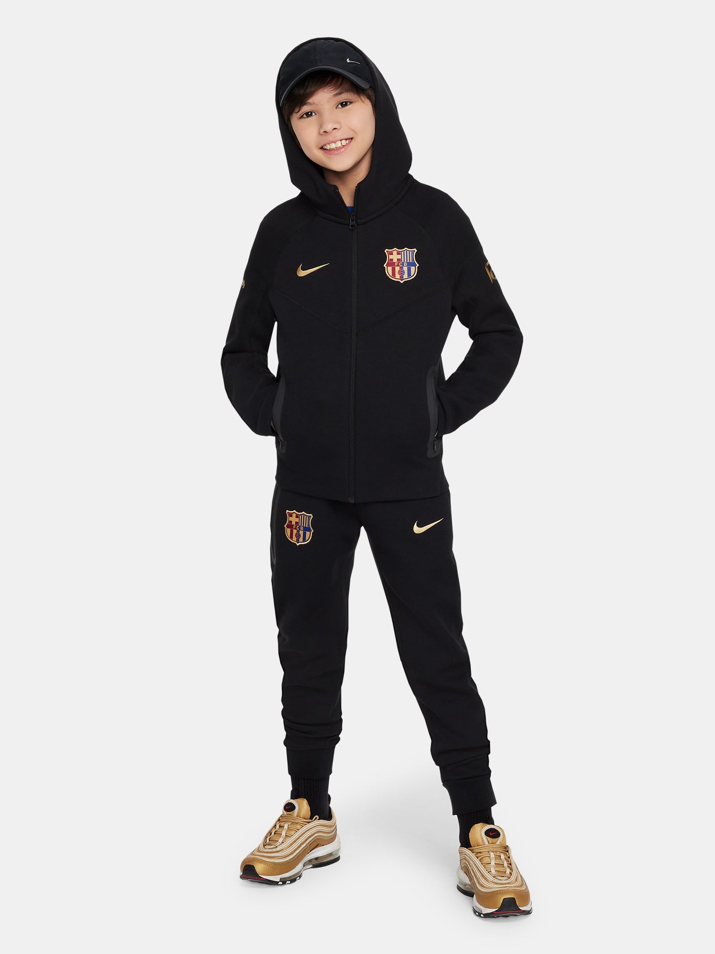 Veste tech fleece noir Barça Nike - Junior
