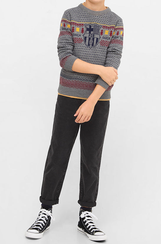 Sweat de Noël gris FC Barcelona - Junior