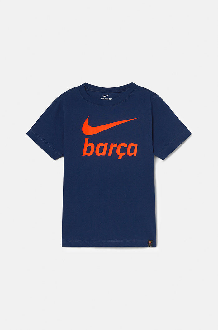 T-shirt navy blue and orange Barça Nike  – Junior
