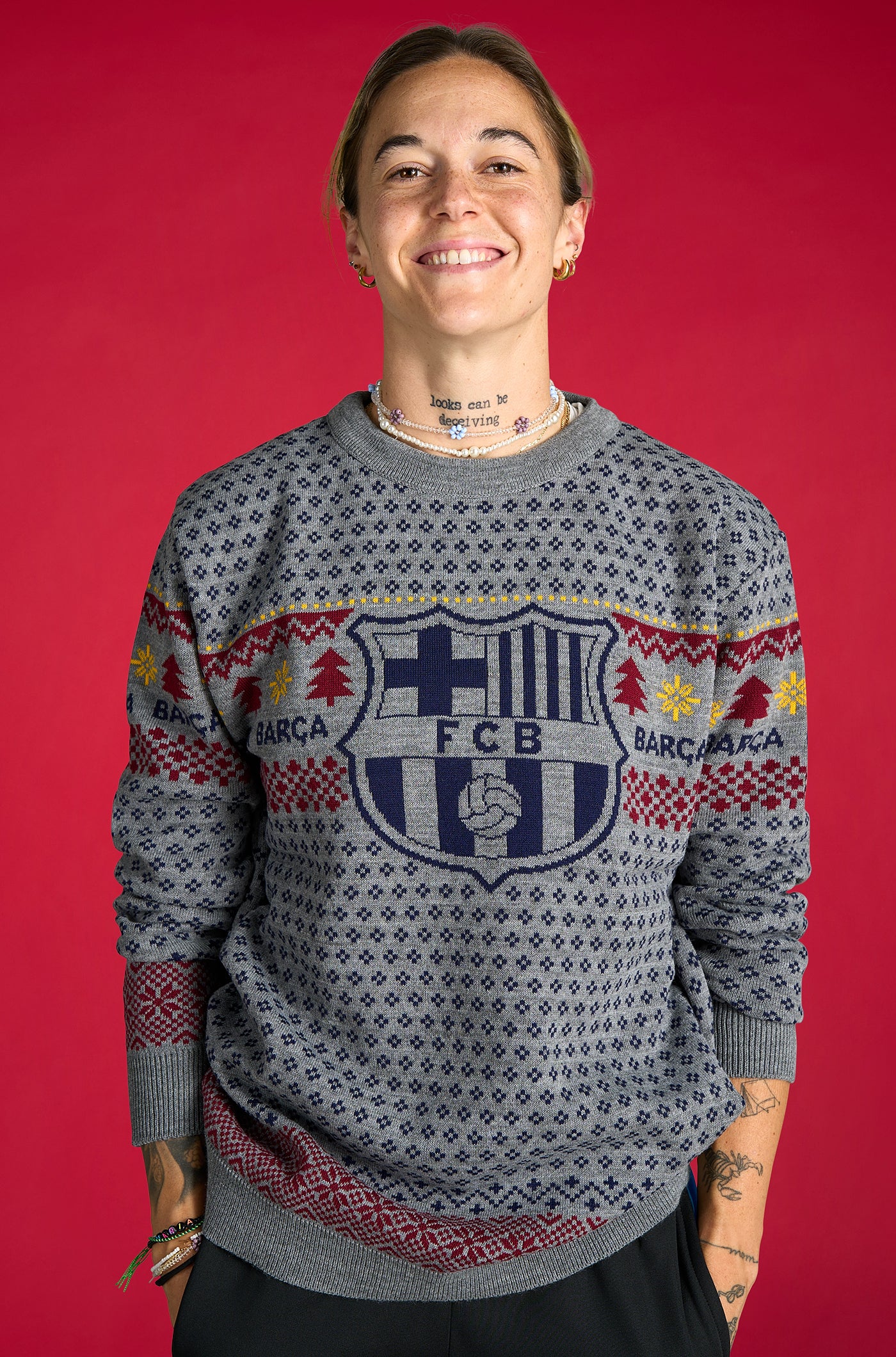 Christmas jumper grey FC Barcelona