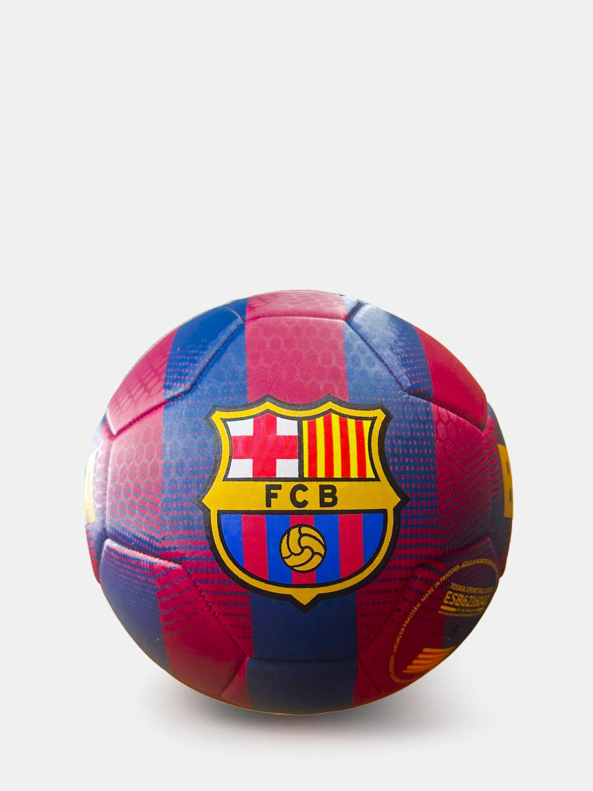 Soccer ball with FC Barcelona logo on a white background