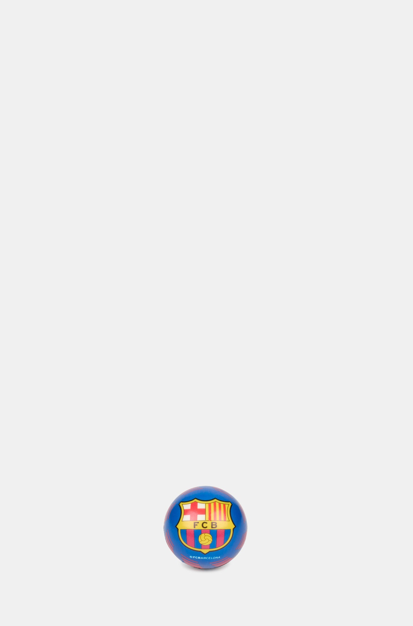 "Small blue FC Barcelona ball featuring the club's crest prominently in the center, with red stripes and the word 'BARCELONA' printed underneath."



