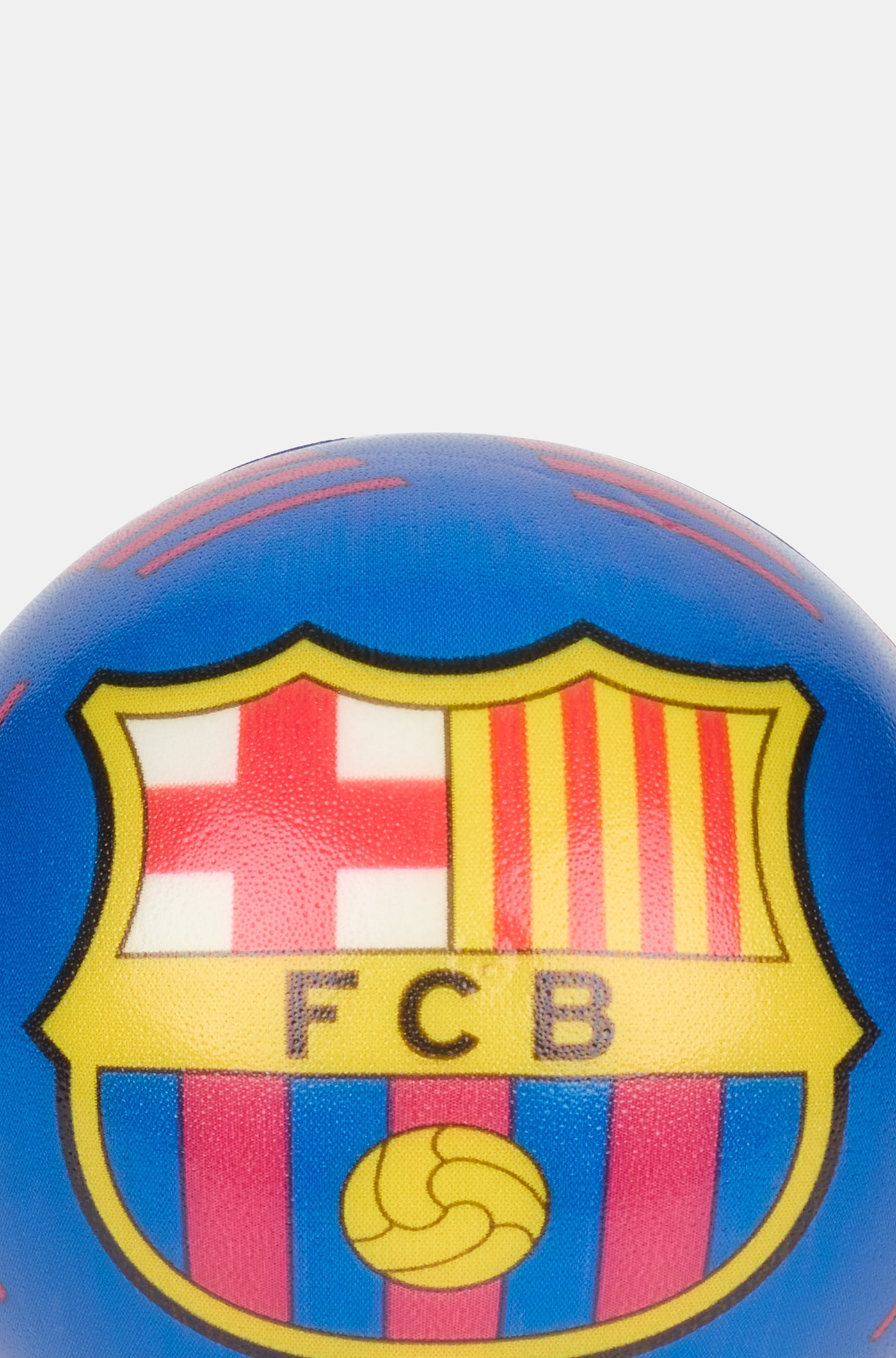 "Small blue FC Barcelona ball featuring the club's crest prominently in the center, with red stripes and the word 'BARCELONA' printed underneath."