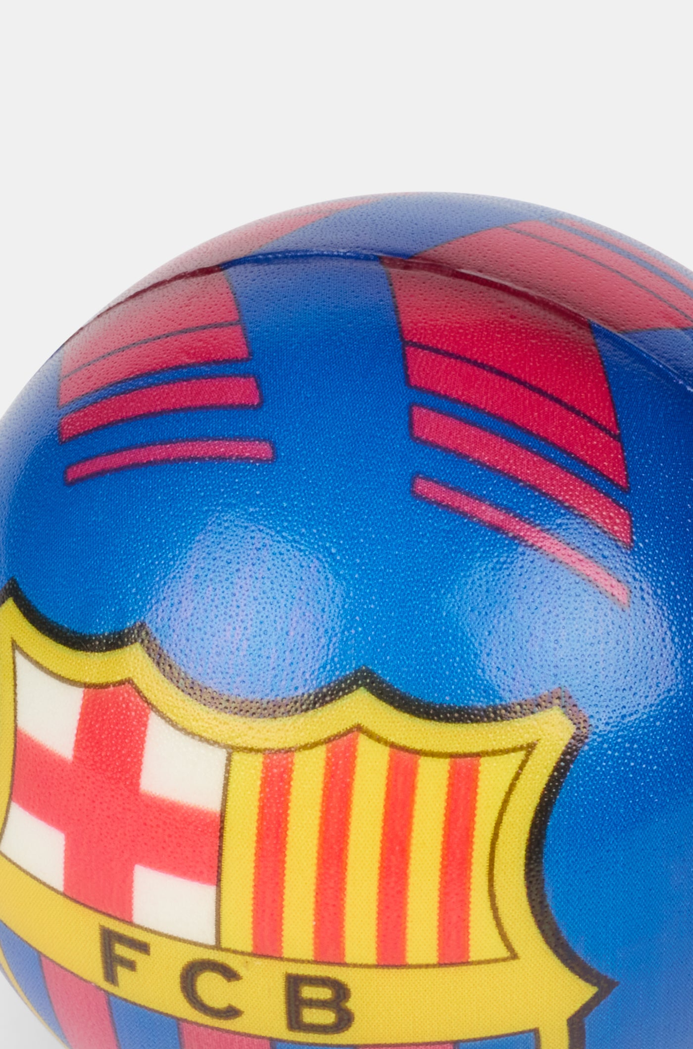 "Small blue FC Barcelona ball featuring the club's crest prominently in the center, with red stripes and the word 'BARCELONA' printed underneath."