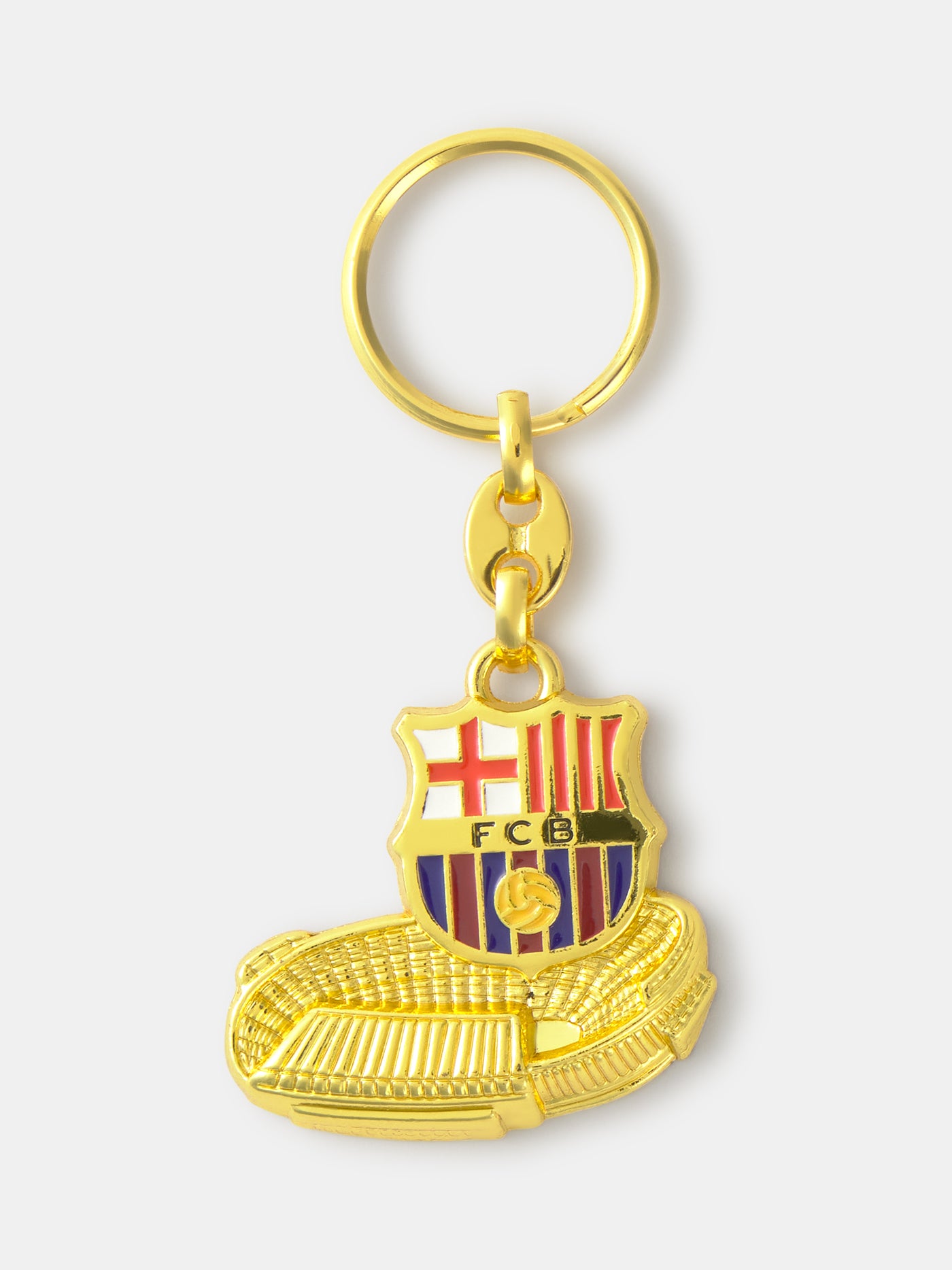 Porte-clés Barça doré avec écusson et stade
