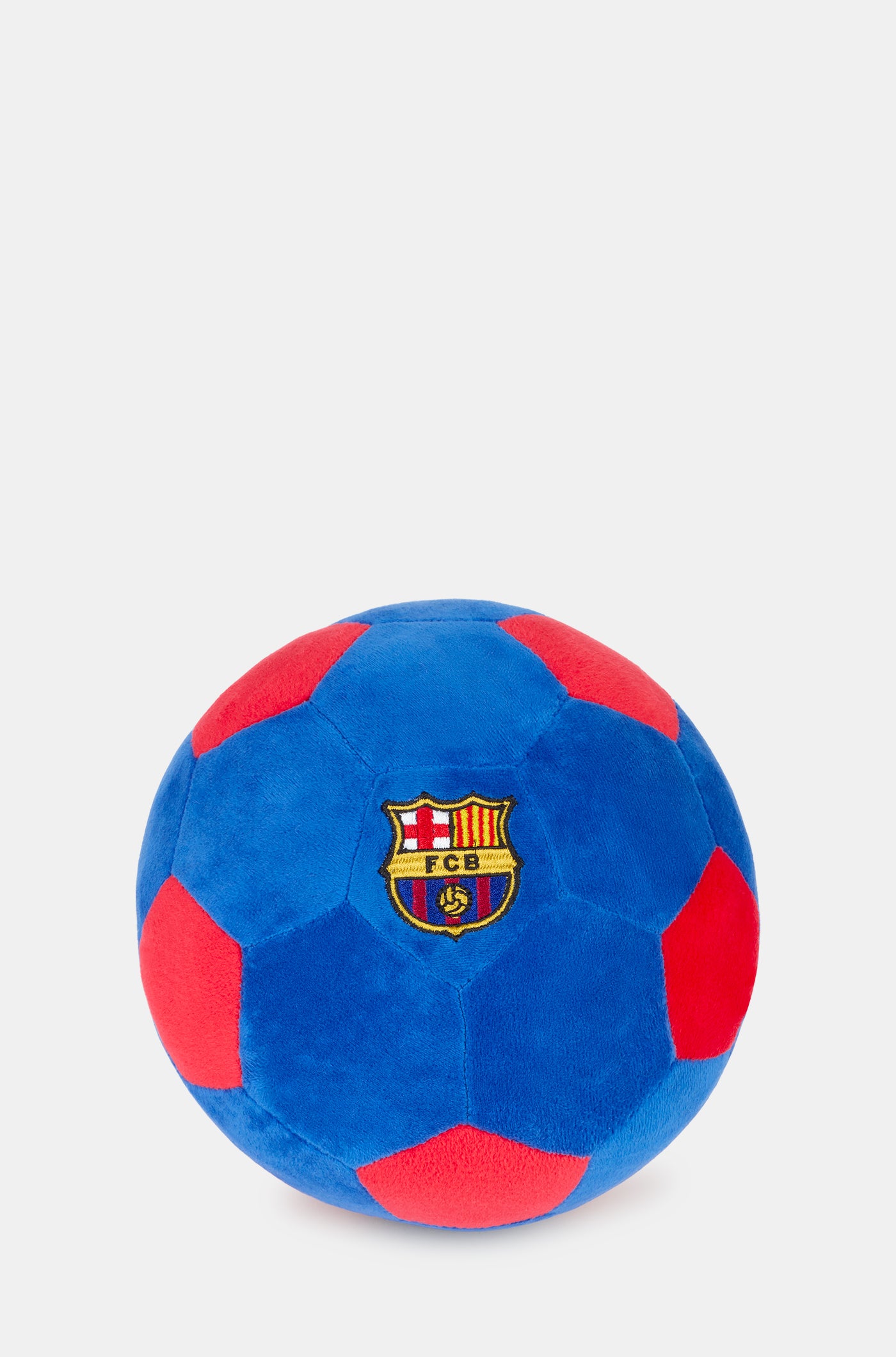 Soft plush football in blue and red with the FC Barcelona crest embroidered on the front.