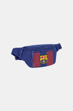 Blue and maroon striped waist bag featuring the FC Barcelona crest on the front