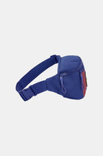 Blue and maroon striped waist bag featuring the FC Barcelona crest on the front
