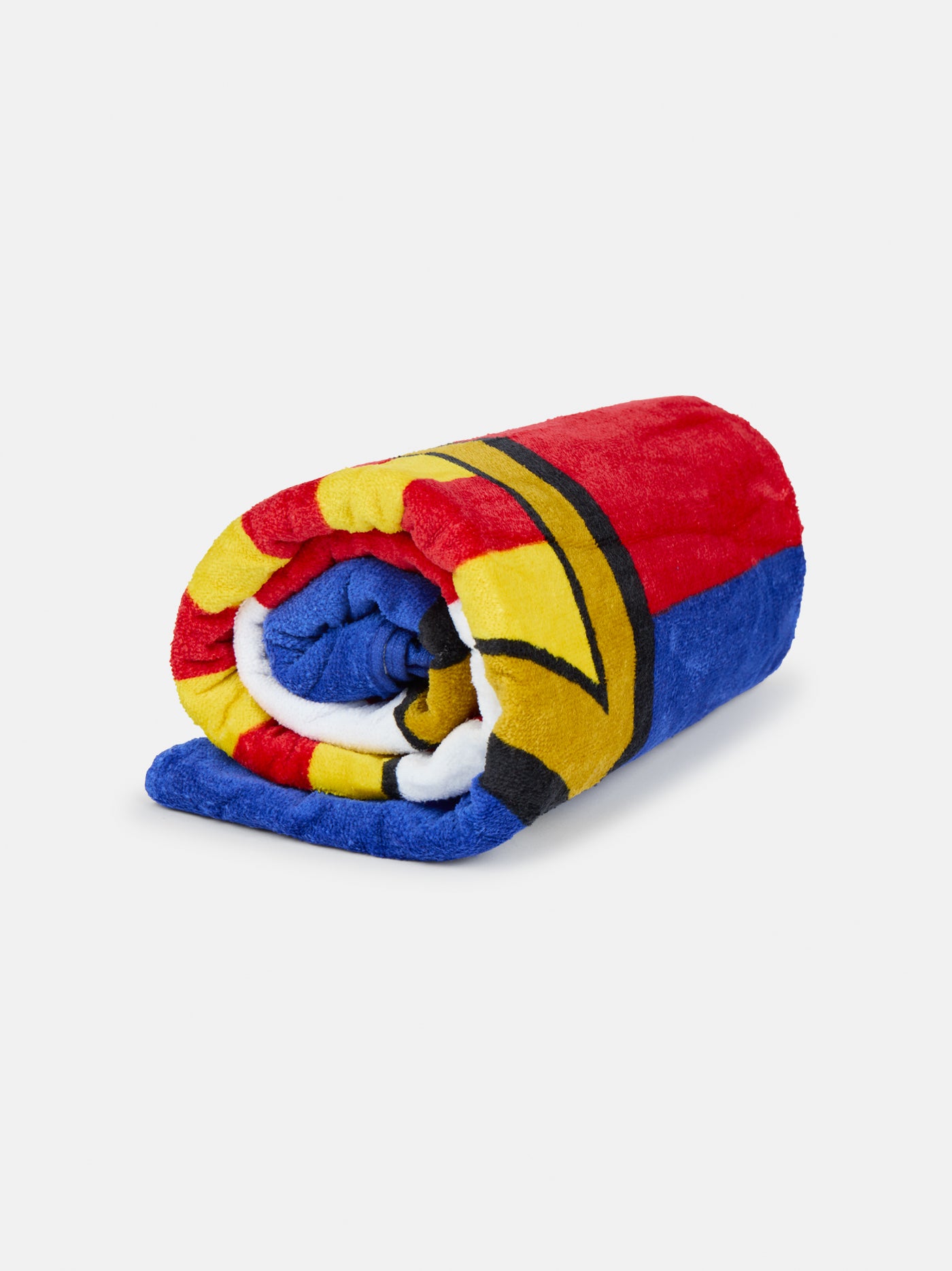 FC Barcelona beach towel featuring vertical blue and red stripes with a large central club crest.