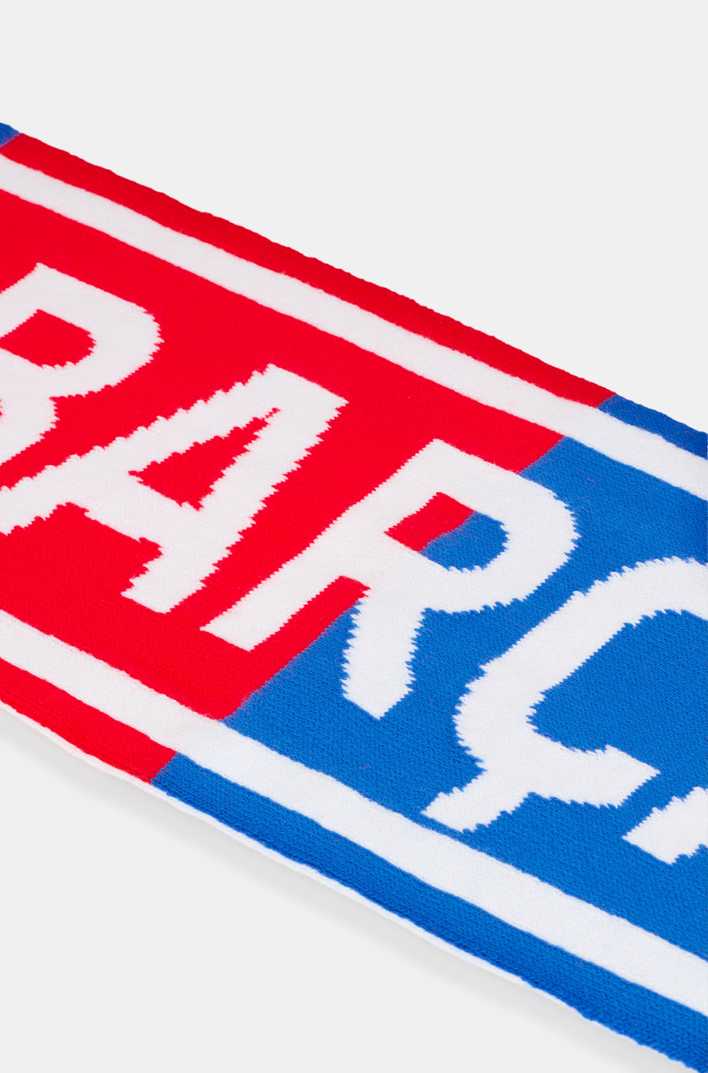 Red and blue FC Barcelona scarf with the club crest at both ends and the word 'BARÇA' in bold white letters in the center