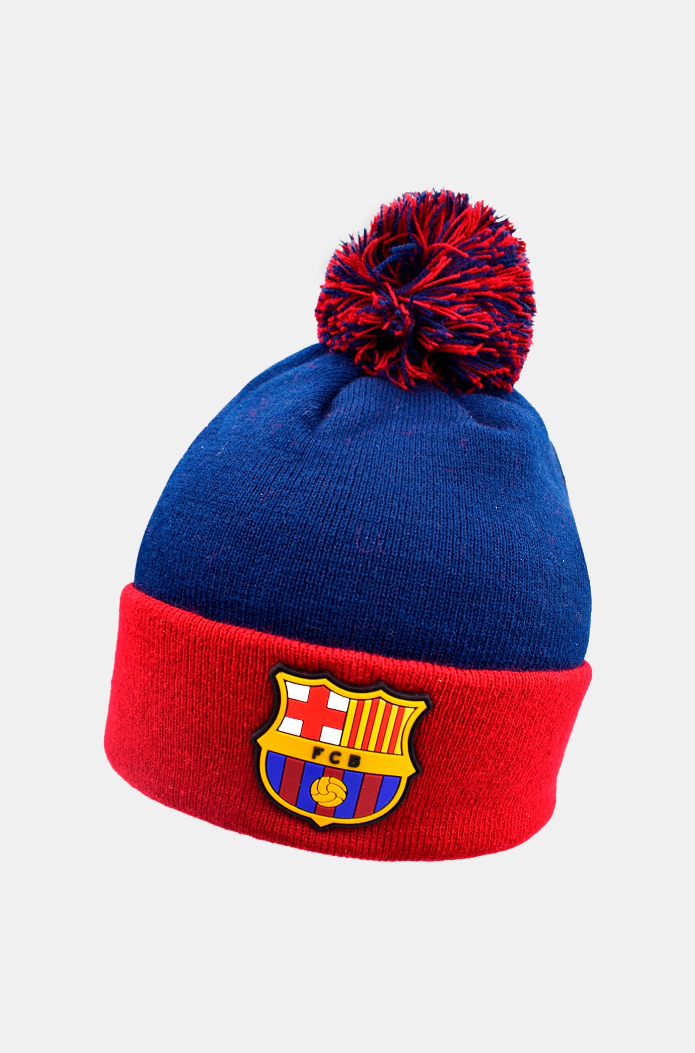 Bonnet tricoté FC Barcelone avec écusson et pompon