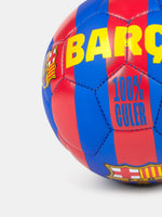 Blue and red striped football featuring the FC Barcelona crest and bold yellow text that reads 'BARÇA' and '100% CULER'