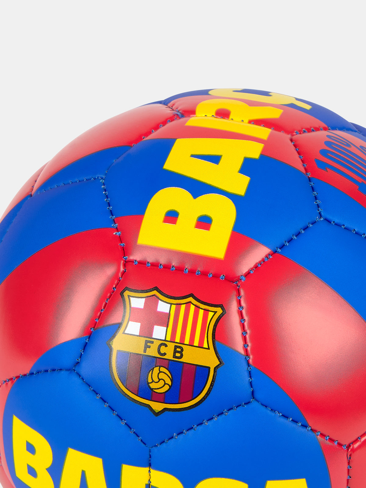 Blue and red striped football featuring the FC Barcelona crest and bold yellow text that reads 'BARÇA' and '100% CULER'