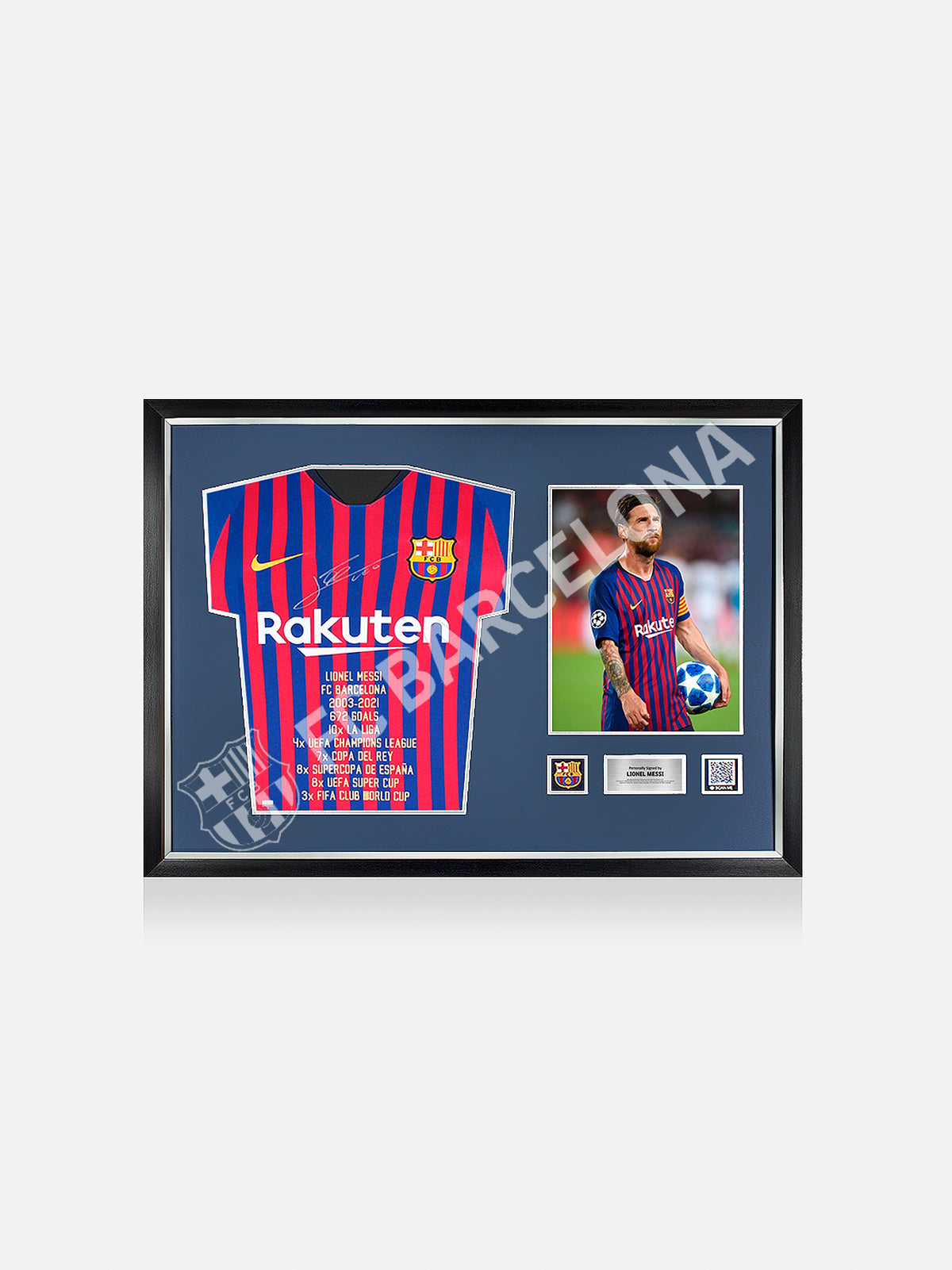 MESSI Camiseta Frontal Firmada y Enmarcada del FCB 18-19 – Barça