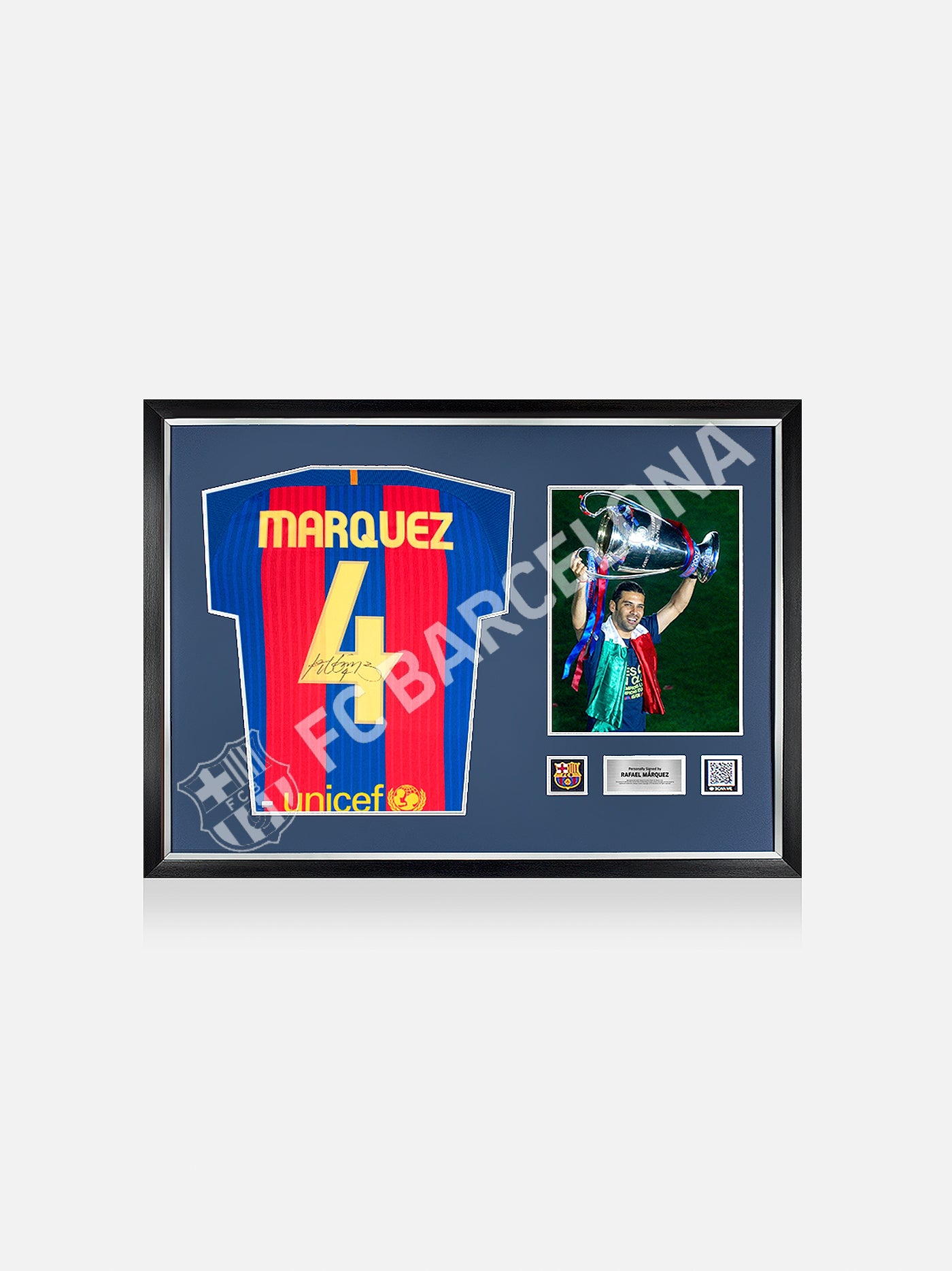 MARQUEZ | Rafael Marquez Official FC Barcelona Back Signed and Framed Modern FC Barcelona Home Shirt