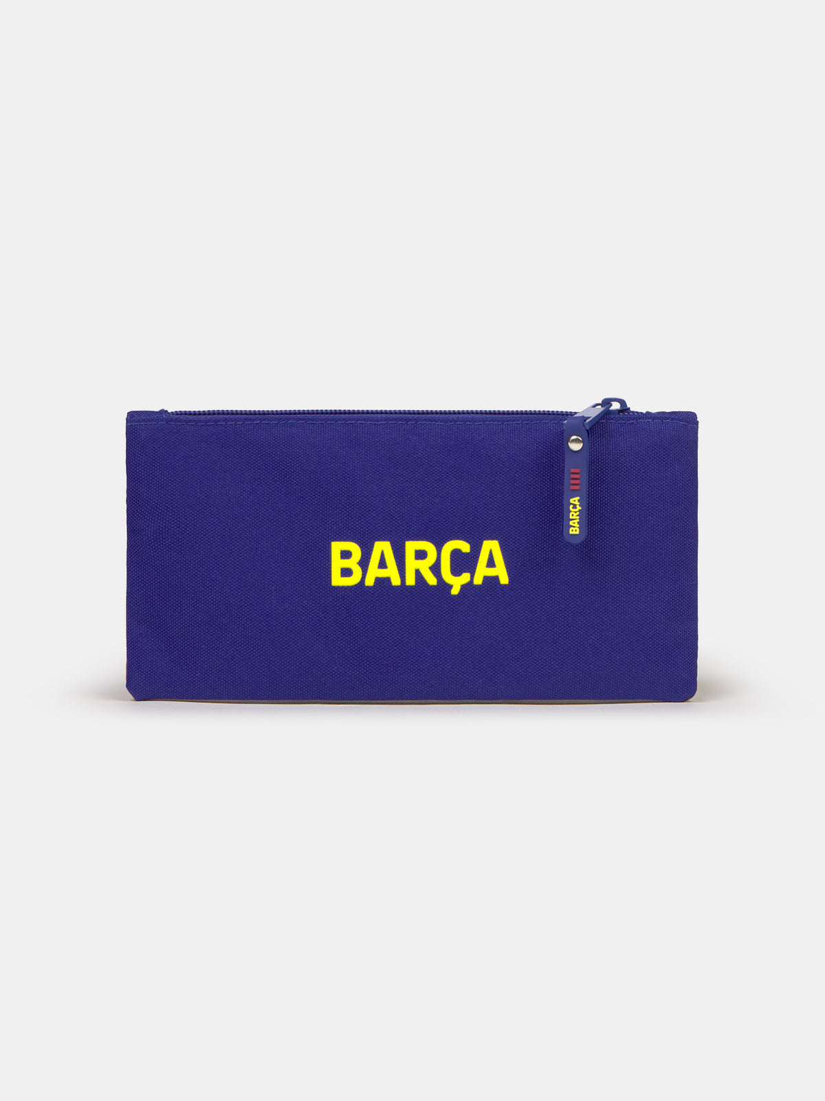 Red and blue pencil case with FC Barcelona crest and branded zipper pulls.