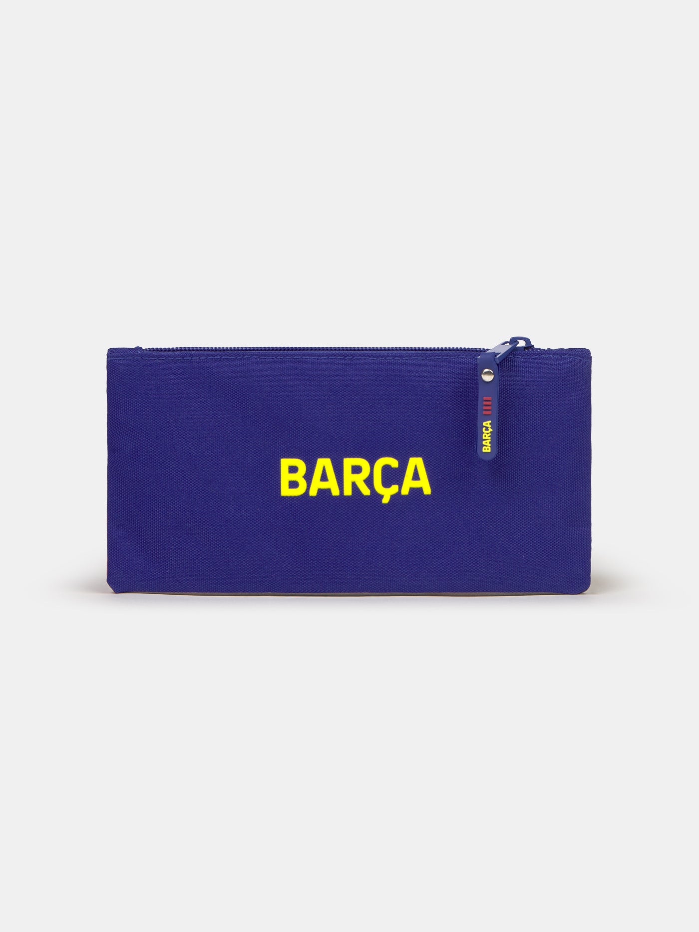 Red and blue pencil case with FC Barcelona crest and branded zipper pulls.