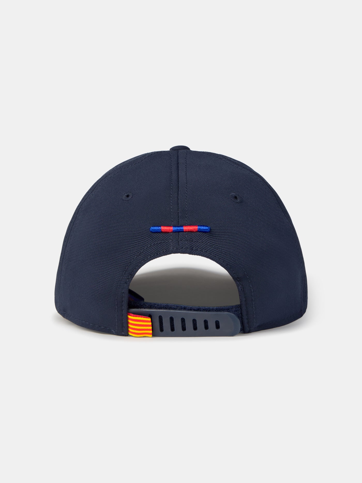 Blue and burgundy FC Barcelona cap with club crest, yellow Raphinha signature, and '1899' embroidered on the side