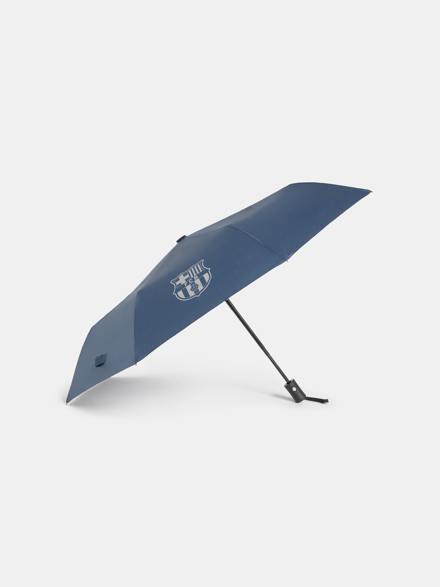 Blue umbrella with a logo on a white background
