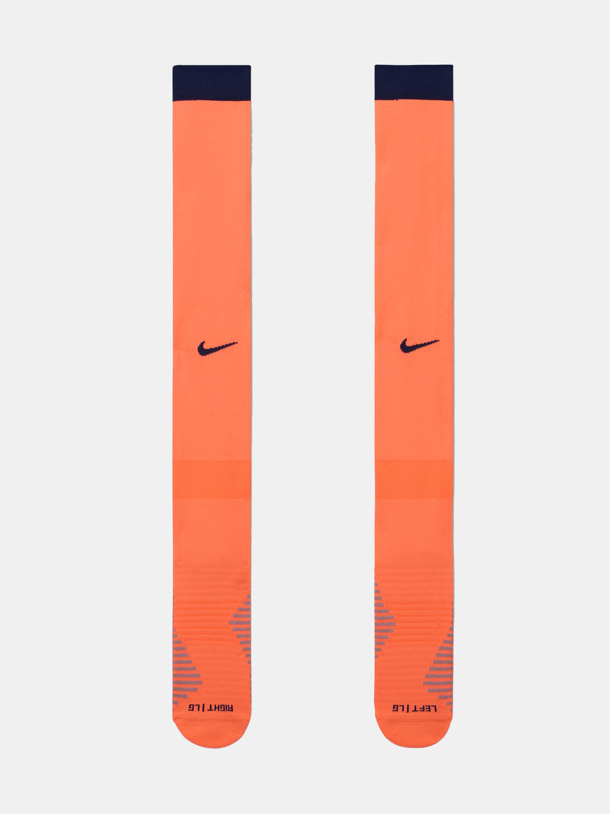 FC Barcelona third kit football socks in orange with navy blue details