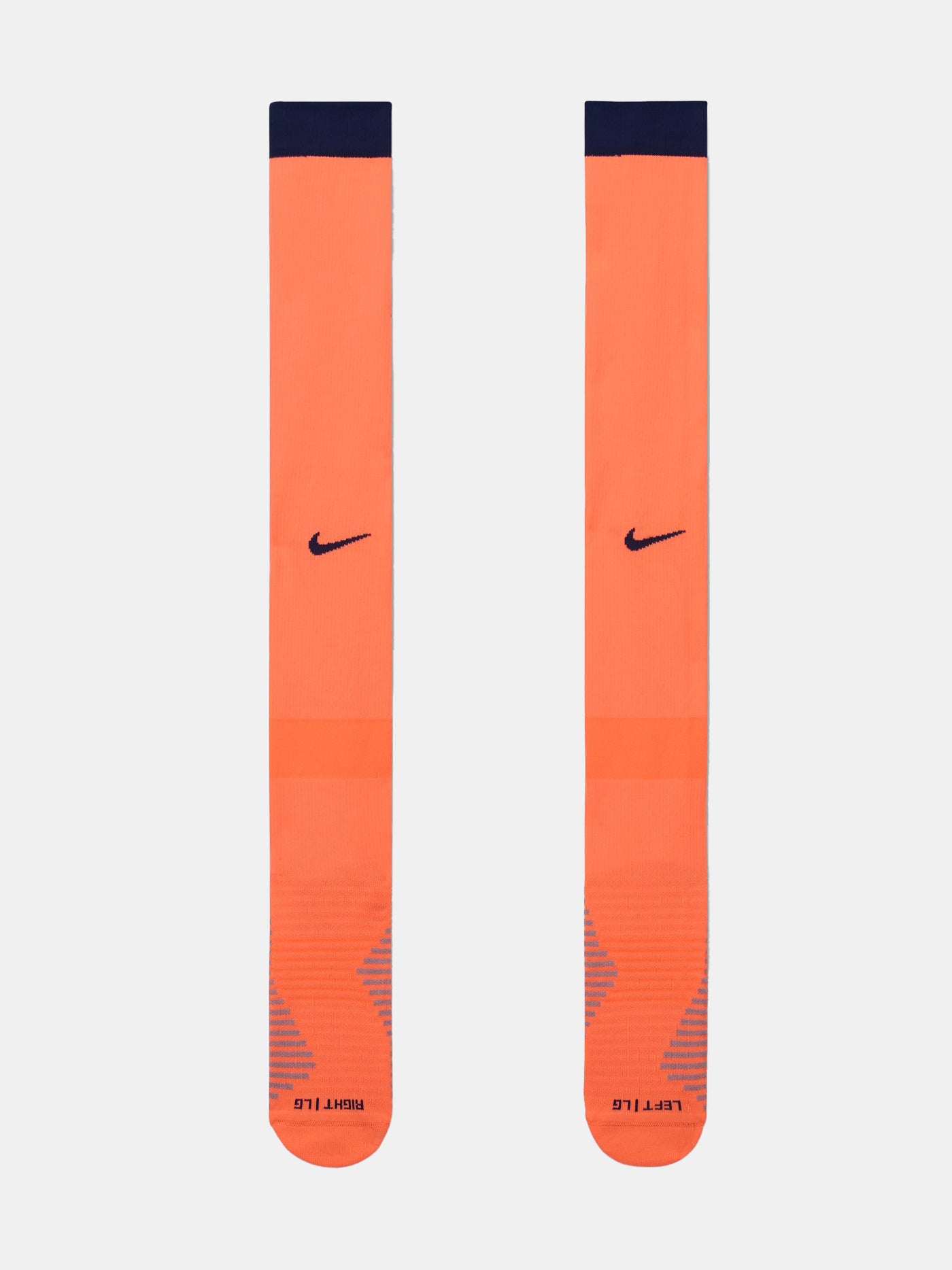 FC Barcelona third kit football socks in orange with navy blue details