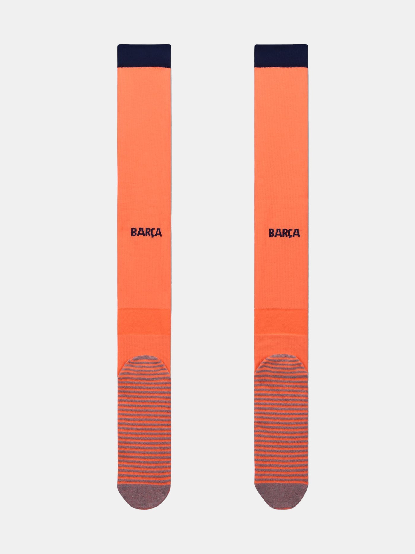 FC Barcelona third kit football socks in orange with navy blue details