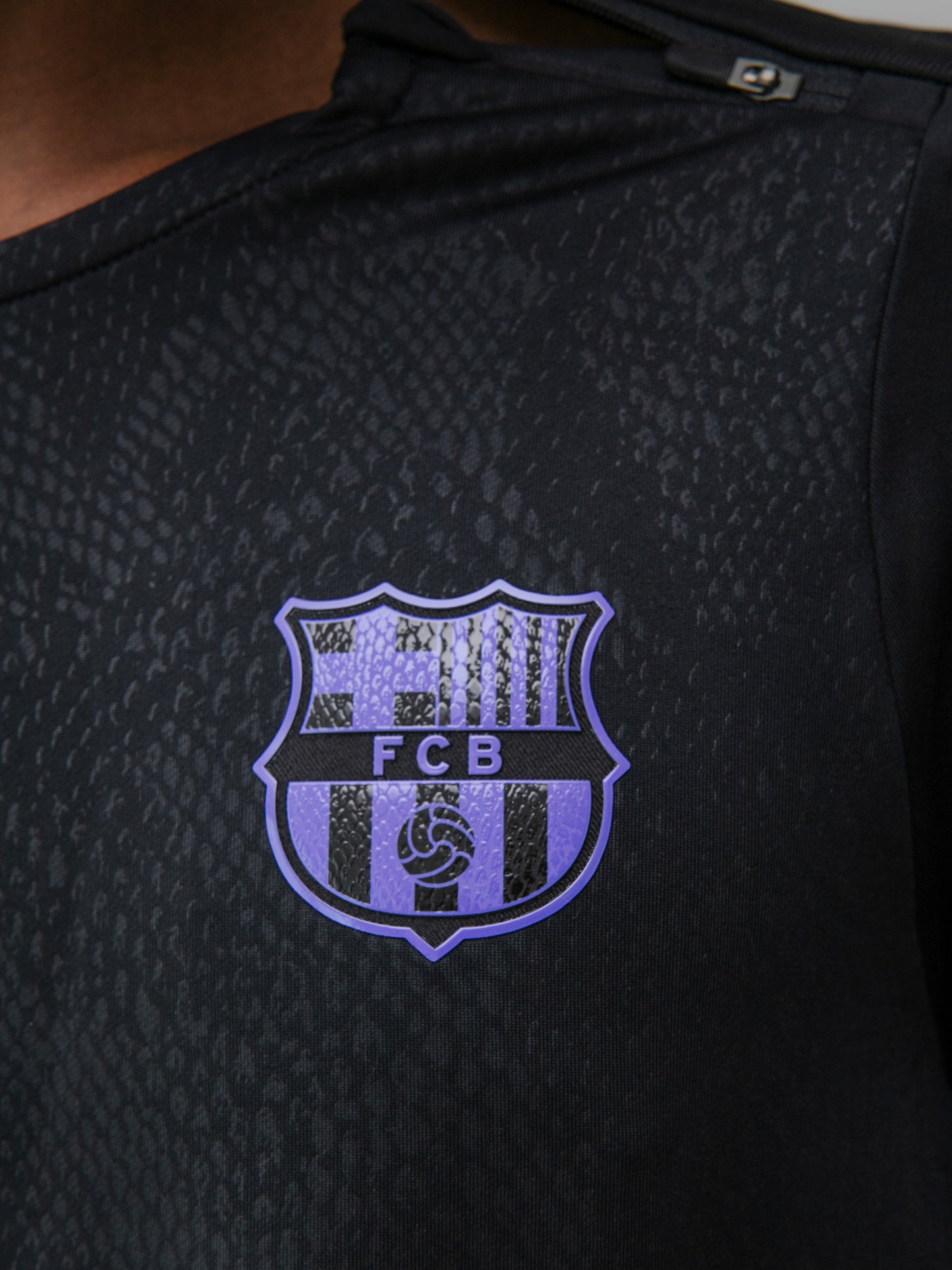 Black FC Barcelona long-sleeve jersey with purple Spotify logo, club crest, and Kobe Bryant symbol on the chest