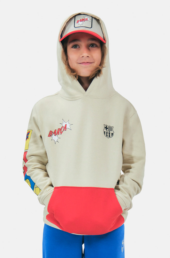 Sweatshirt mit beigem Barça-Motiv - Junior