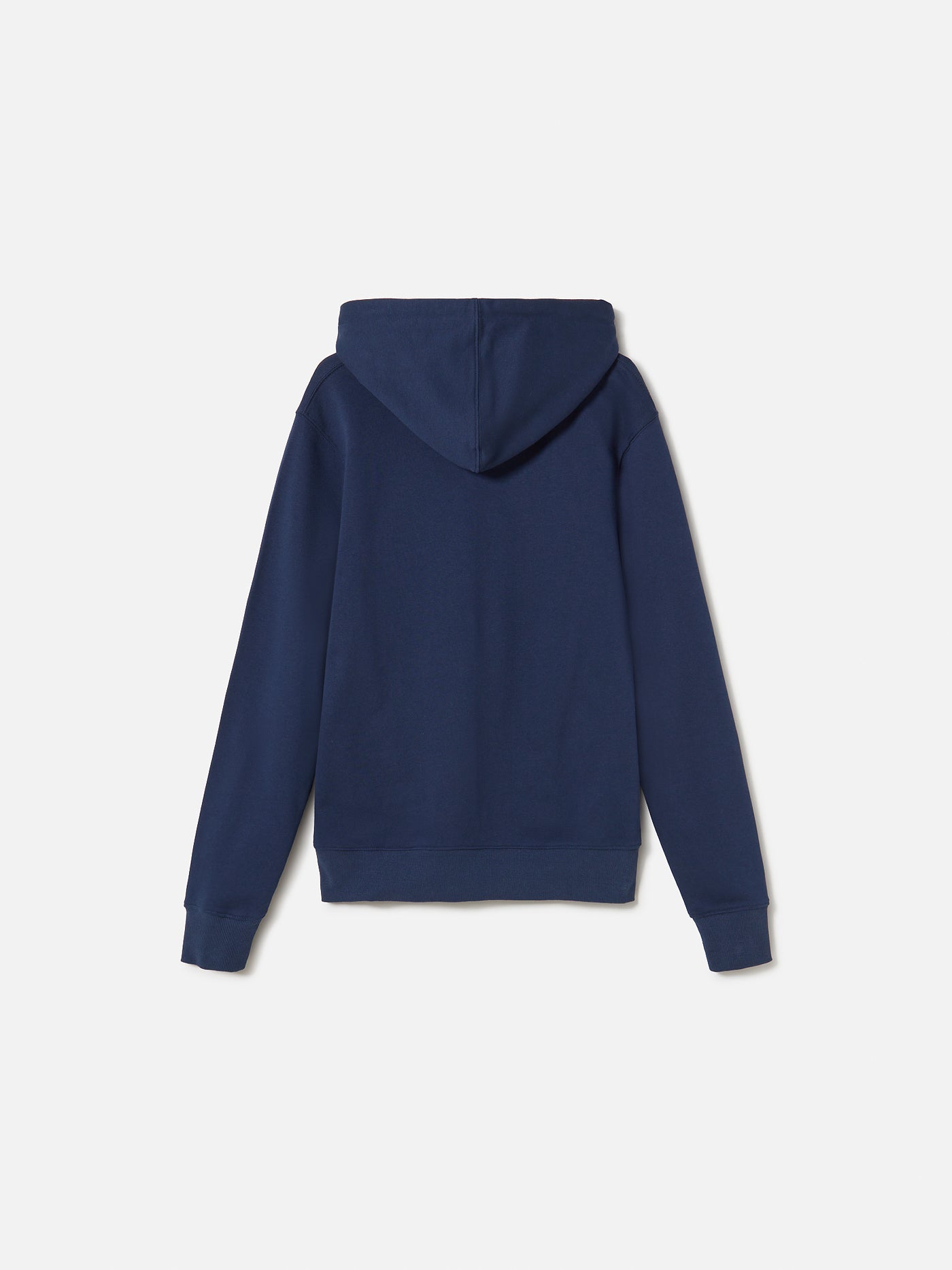 Navy blue FC Barcelona hoodie with front kangaroo pocket. The front displays white and red text reading “EST. 1899 FUTBOL CLUB BARCELONA” above the club’s crest, accompanied by the words “FORÇA BARÇA” in smaller text on each side of the crest.