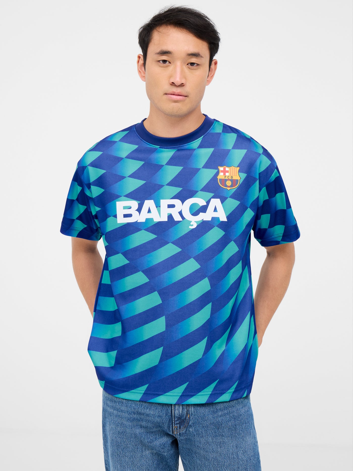 Print turquoise T-shirt crest Barça – Barça Official Store Spotify Camp Nou