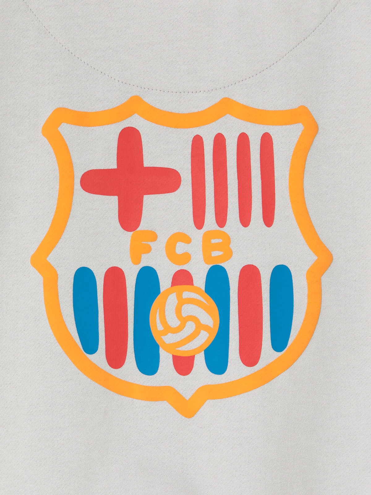 light grey FC Barcelona zip-up hoodie with the club crest on the chest and "Barça" text embroidered in blue.