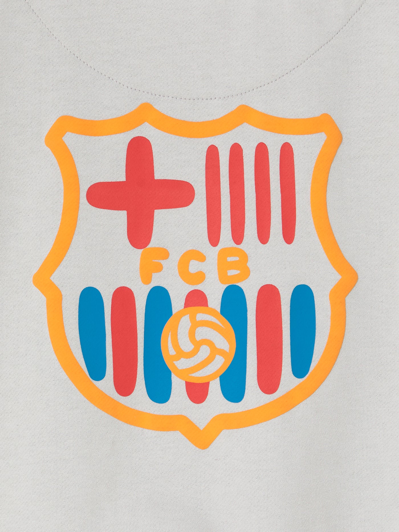 light grey FC Barcelona zip-up hoodie with the club crest on the chest and "Barça" text embroidered in blue.