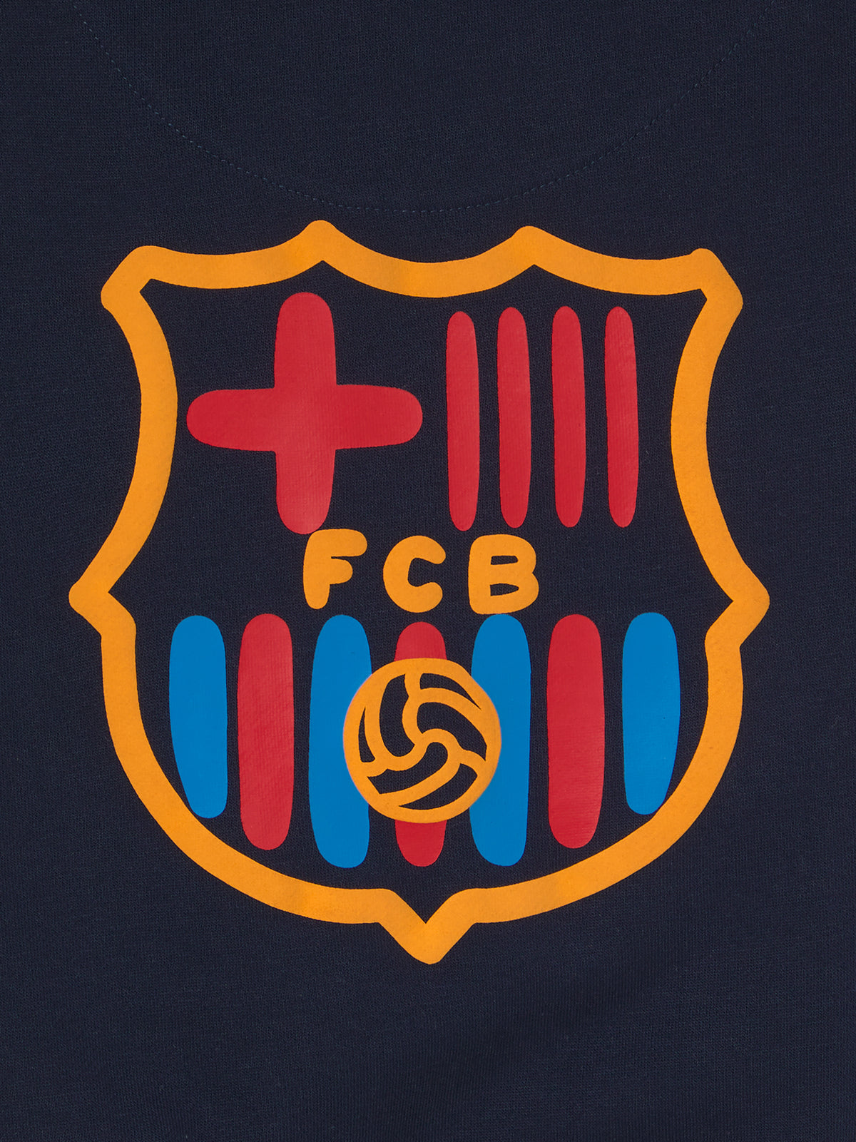 navy blue FC Barcelona hoodie featuring the club crest on the chest and "Barça" embroidered on the sleeve.