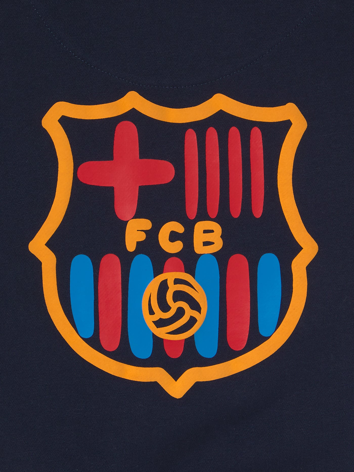 navy blue FC Barcelona hoodie featuring the club crest on the chest and "Barça" embroidered on the sleeve.