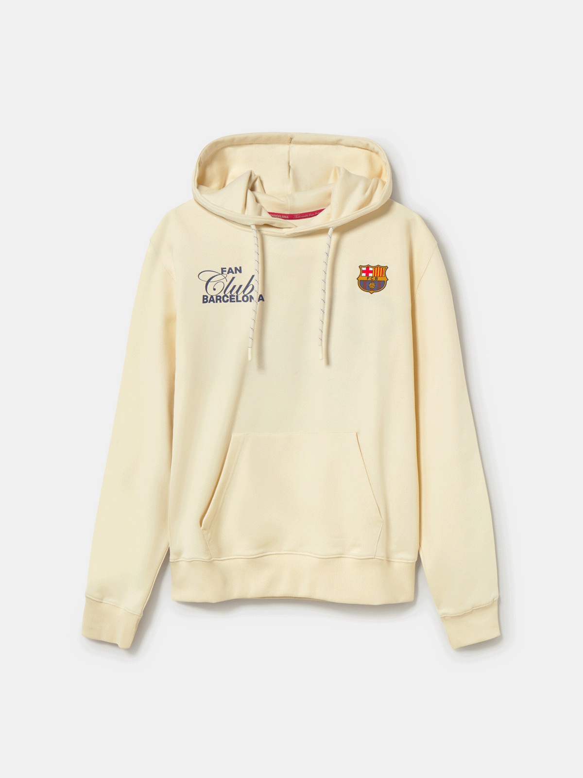 ream hoodie with bold 'Fan Club Barcelona' text on the back