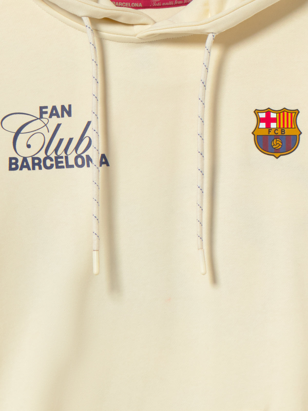 ream hoodie with bold 'Fan Club Barcelona' text on the back