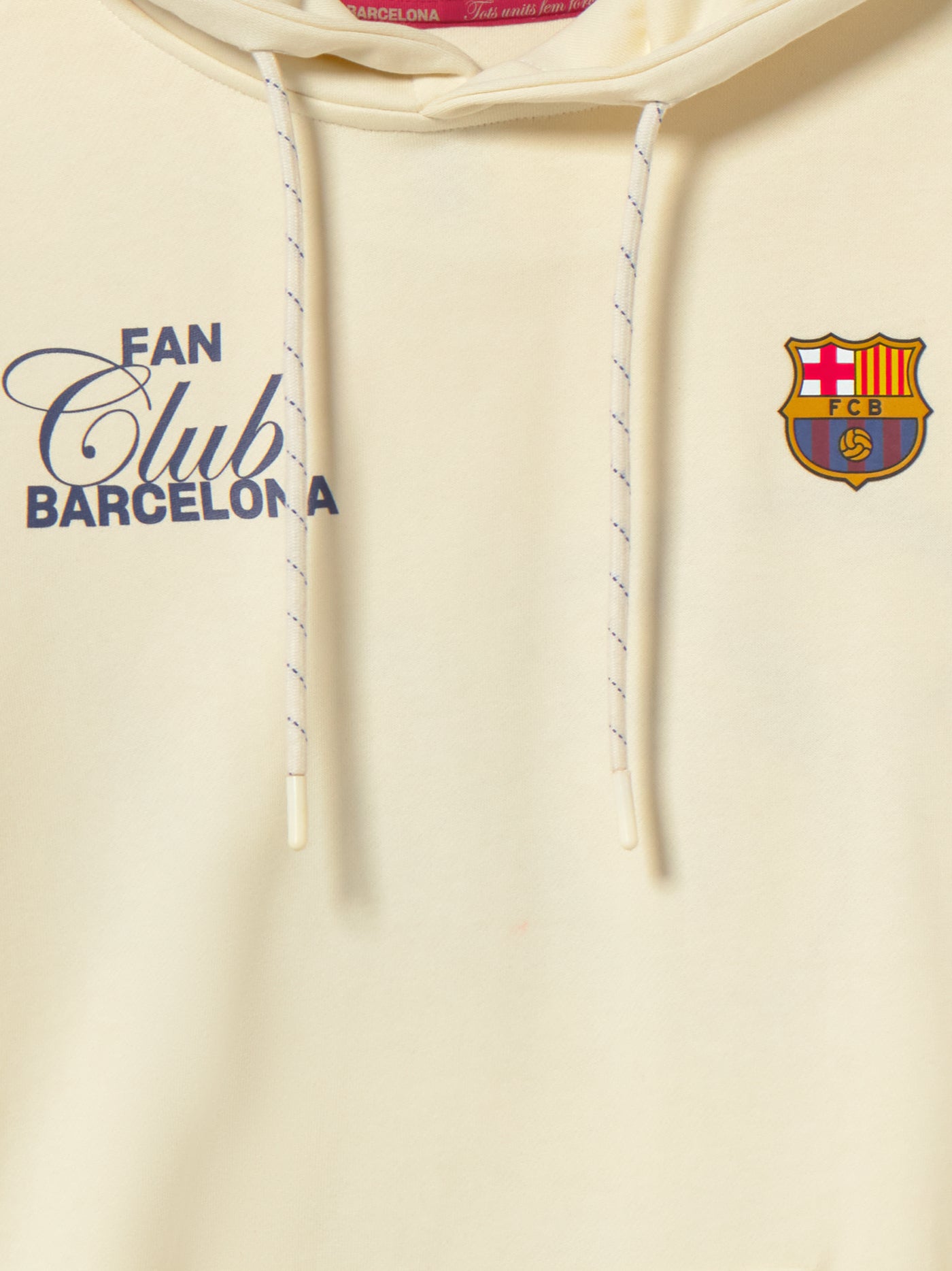 ream hoodie with bold 'Fan Club Barcelona' text on the back
