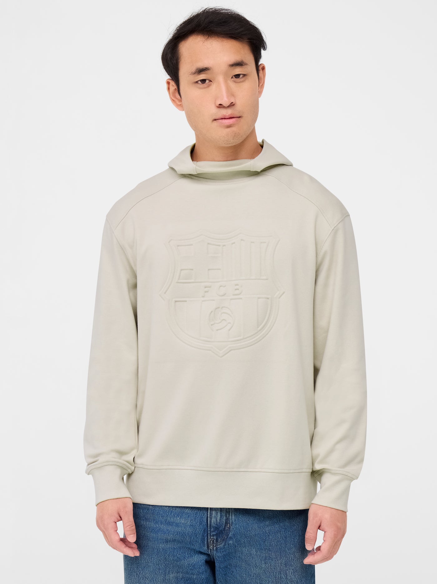 Ecru Hoodie mit geprägtem Wappen