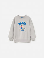  light grey FC Barcelona sweatshirt with a cartoon footballer and the word 'Barça' in blue