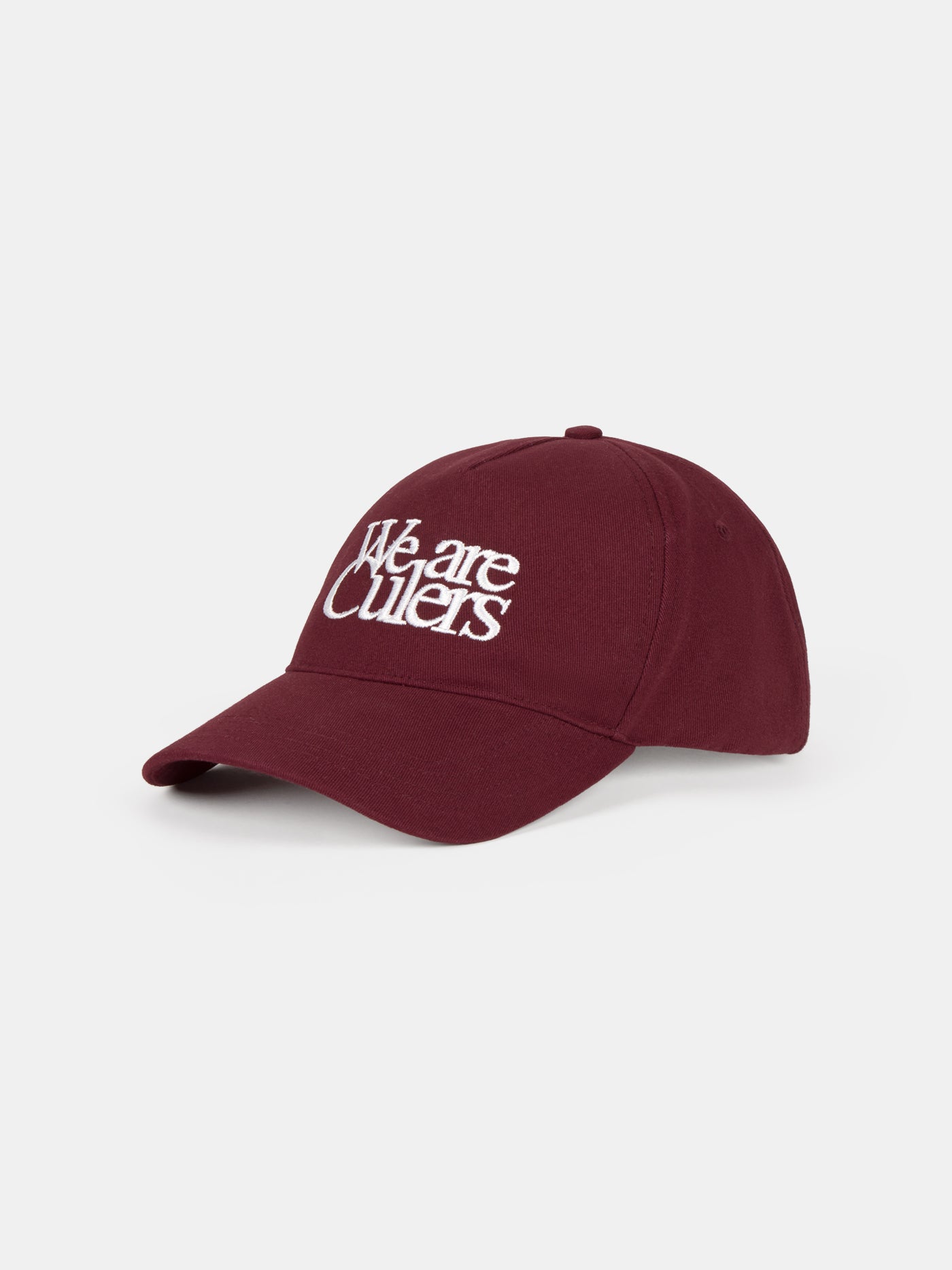 Burgundy cap with the phrase 'We are Culers' embroidered in white on the front. Classic adjustable design inspired by FC Barcelona's colors.