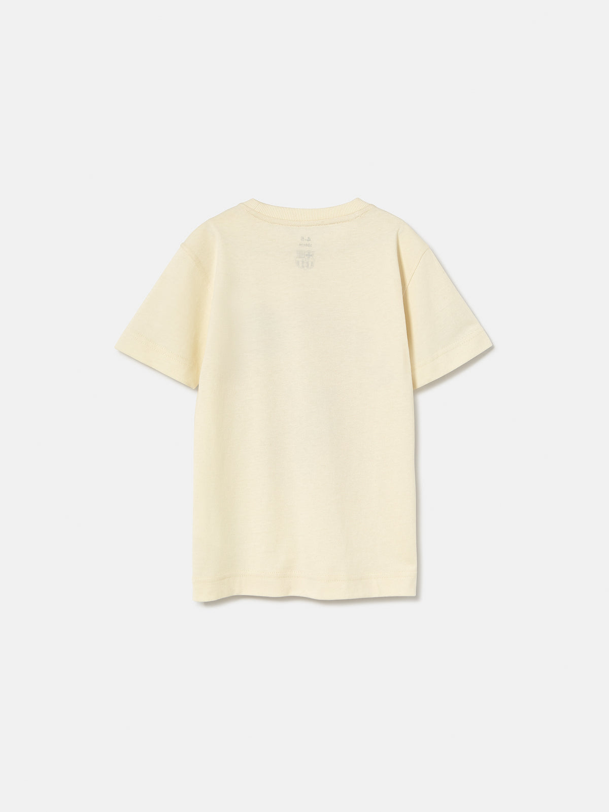 cream FC Barcelona T-shirt featuring the club's name and Cat Culer, the cartoon mascot, playing football.