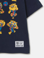  navy FC Barcelona T-shirt with multiple illustrations of Cat Culer, the club’s mascot