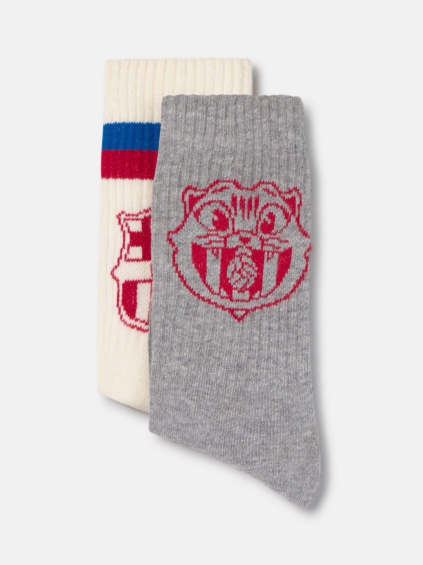 FC Barcelona socks with red and blue stripes and the club crest