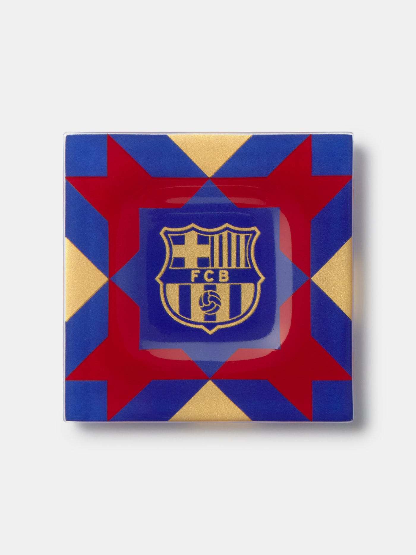 Decorative tile with FC Barcelona logo on a blue background