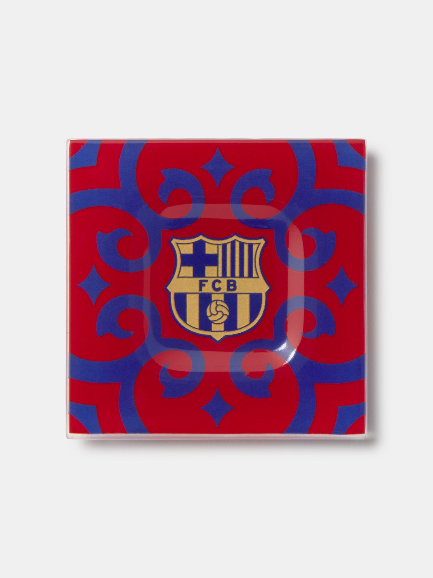 Notebook with FC Barcelona logo on a red and blue patterned cover