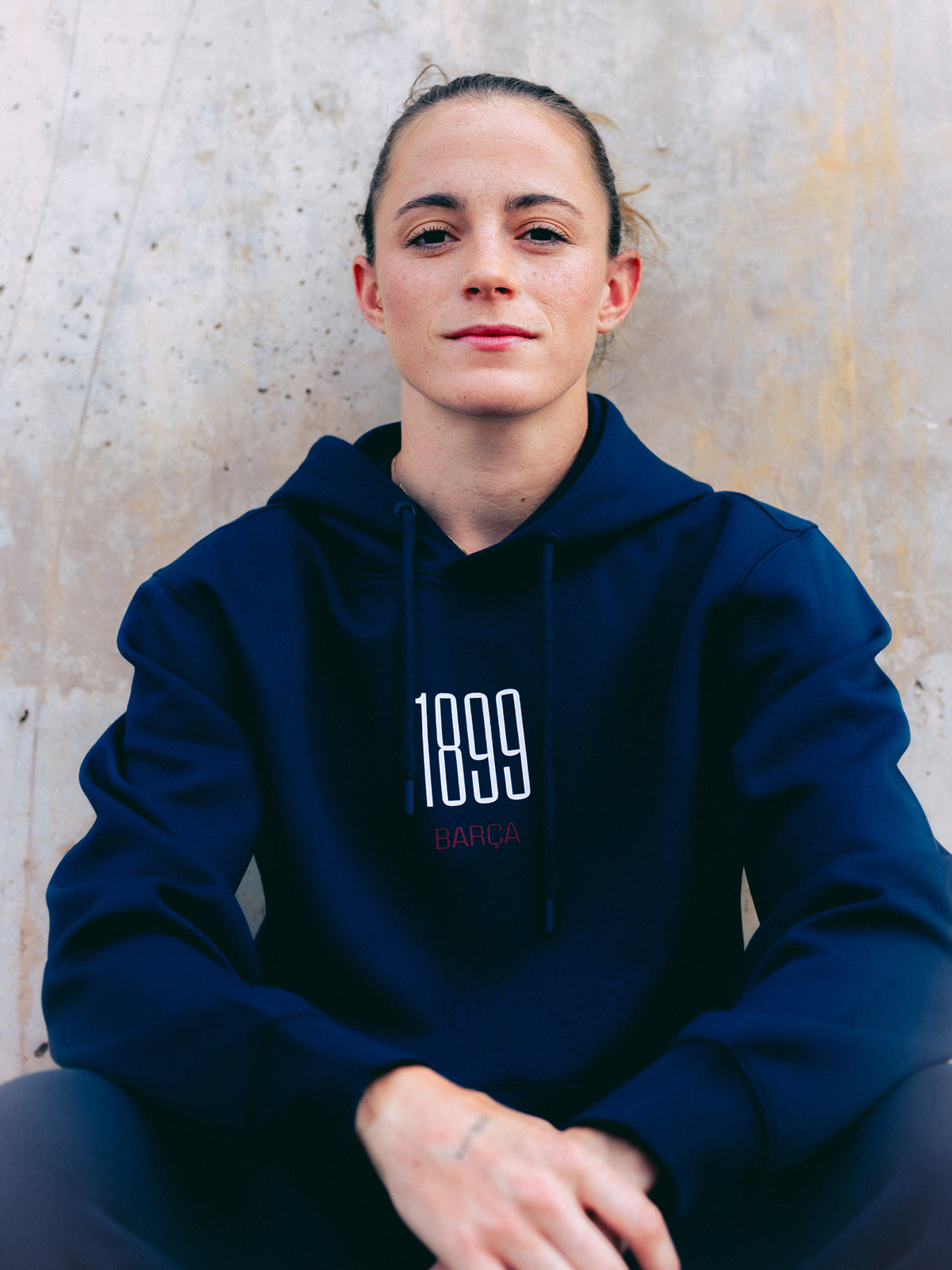 Sudadera con capucha atemporal azul marino Barça - Mujer