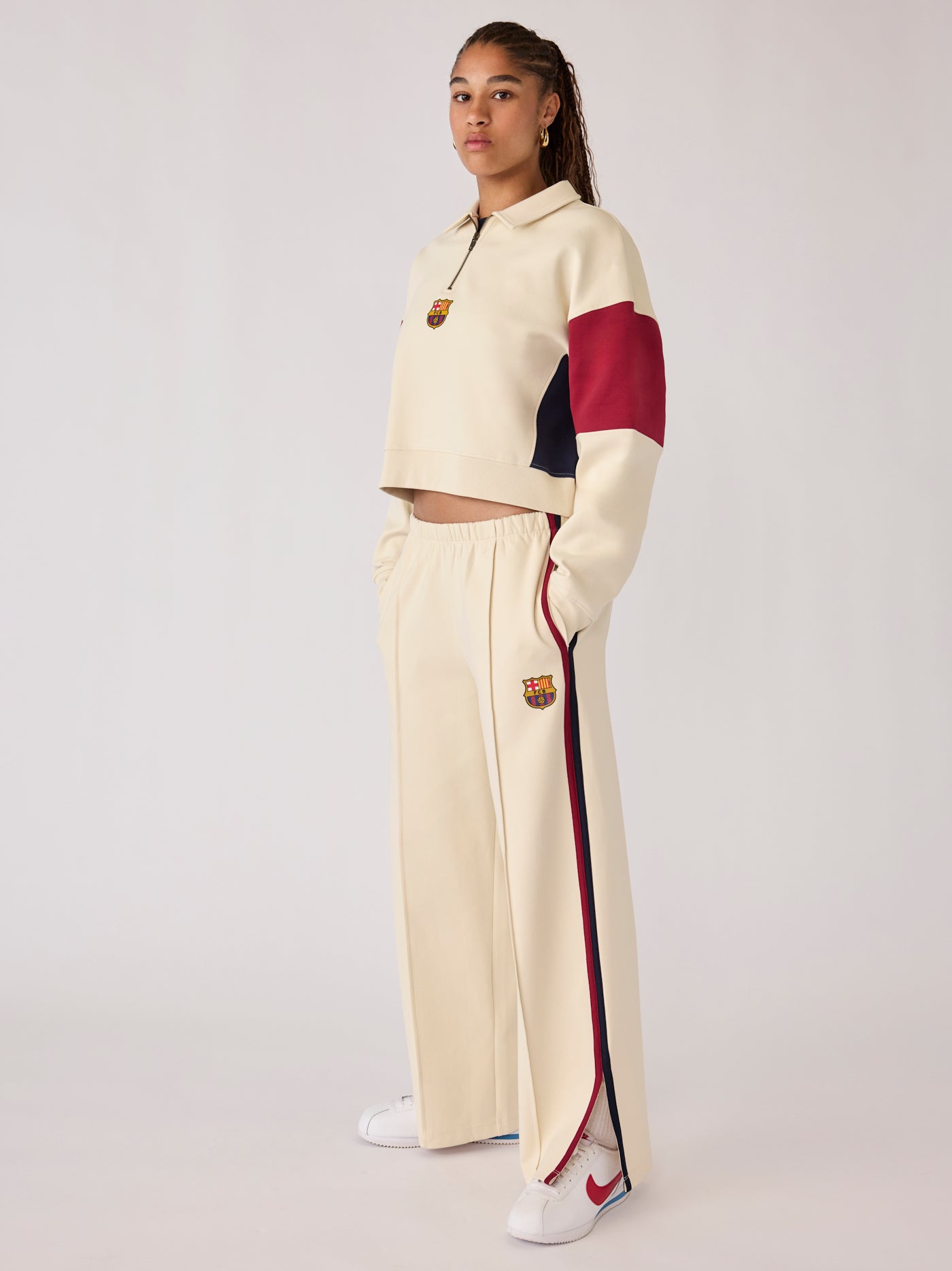 Sudadera Half Zip Mujer Ecru Core Barça